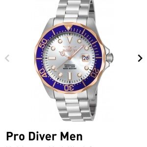 Invicta Pro Diver Silver and Blue Watch with Gold Accents